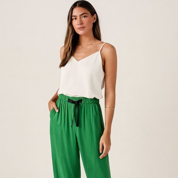 Mara’s Collection Green Satin Wide Leg Pants Size L Made in Greece NWT - Picture 2 of 16